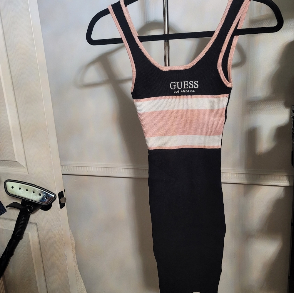 Guess Pink and Black Striped Mini Dress